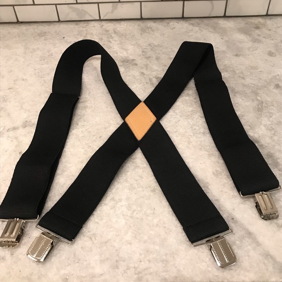 unbranded Other - Black Wide Strap Suspenders Mens Silver Clasp One Size Fits All Eclectic Grandpa